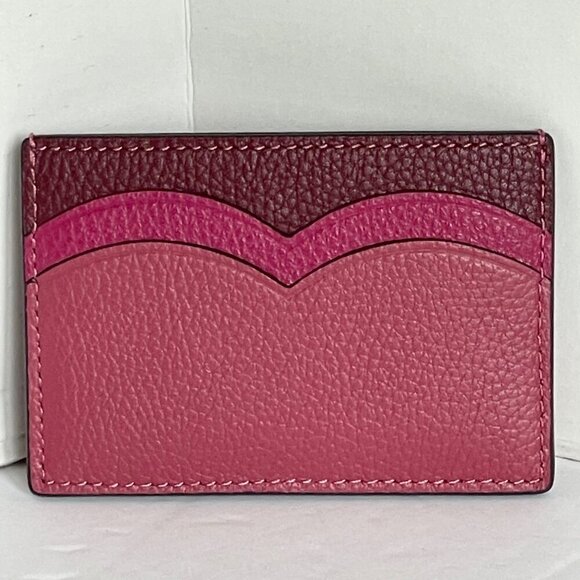 Coach Scalloped Heart Card Case Red Pebbled Leather CU138 Slim Wallet - Picture 2 of 5